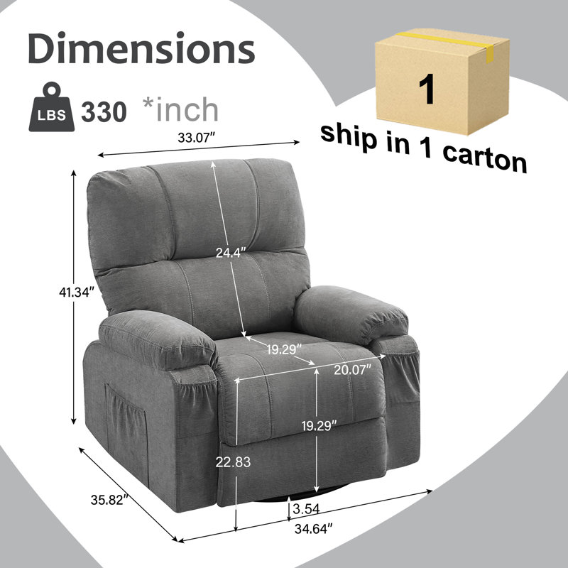 Brisen 360° Swivel Manual Recliner & 30° Rocker, Gray