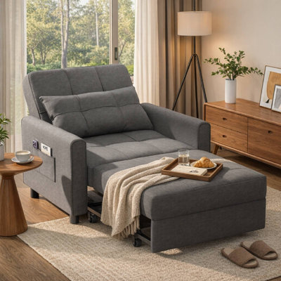 Fauteuil-lit convertible 3 en 1, futon pliable et rembourré avec oreiller