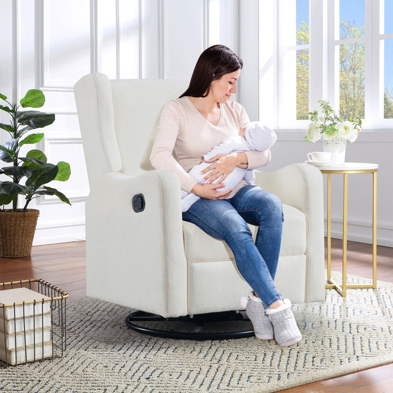 Wingback Nursery Glider Recliner Chair for Adults, Modern Swivel Gliding Rocker Recliners with Footrest, Comfy Chenille Rocking Chair Nursery for Living Room, Bedroom, Office
