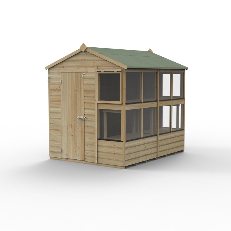 Pressure Treated 7 ft. 4 in. W x 6 ft. 6 in. D Solid Wood Garden Shed