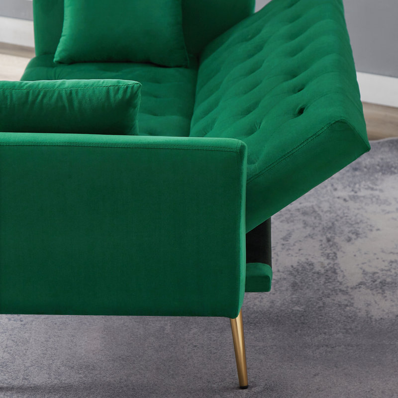 Modern Style 71.65‘’ Upholstered  Sleeper Sofa, Green Velvet
