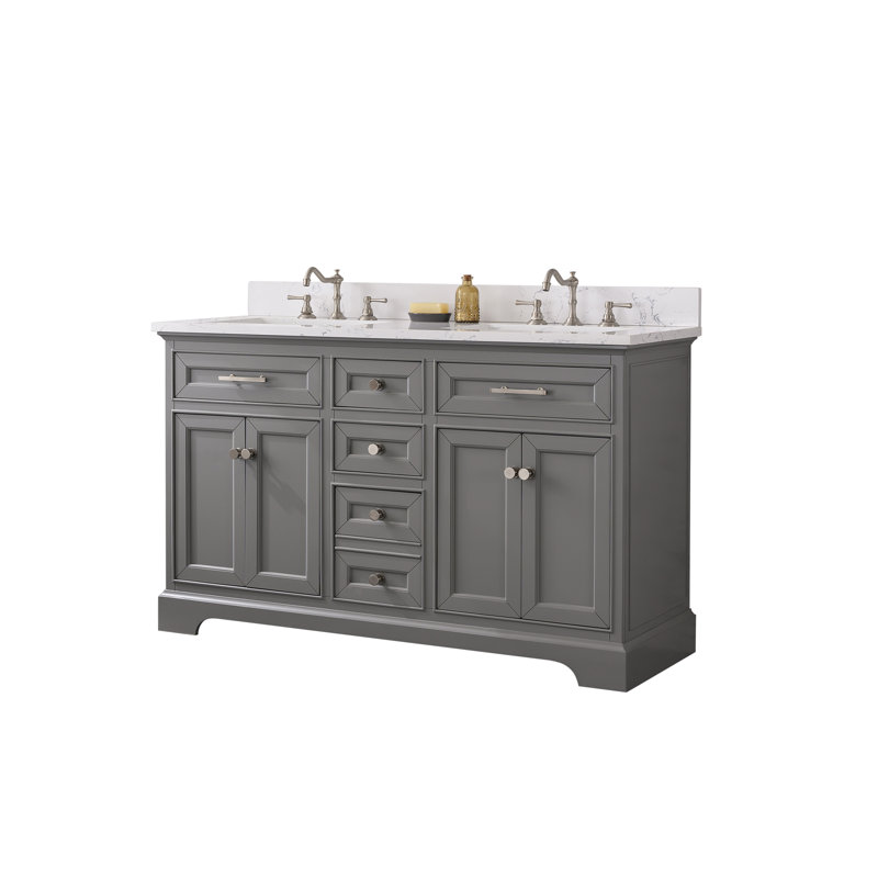 Thompson 54" W Double Bathroom Vanity, Gray/Brushed Nickel