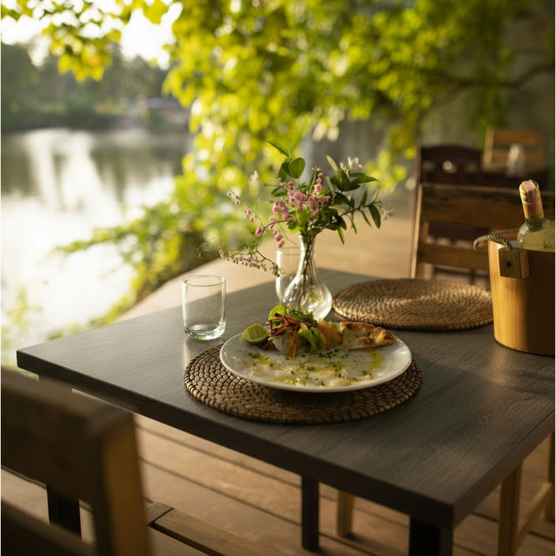 Table de salle à manger d'extérieur en aluminium 3 pi pour 4 personnes, table d'extérieur imperméable toutes saisons, revêtement en bois d'aspect bois, noir