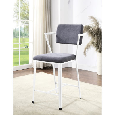 Counter Height Chair  2  - Grey And White, Robust Iron Structure, Soft Cushion, Ergonomic Back For Enjoying Meals In Dining Area Chairs   Of 2  White Padded, Metal Base, Comfortable Support Sitting