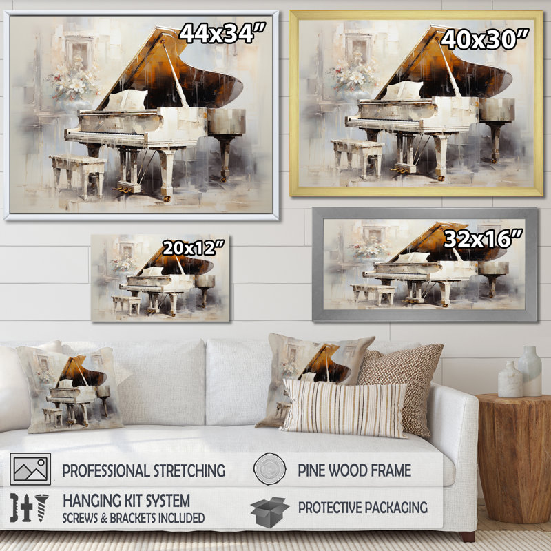 Reproduction d'art sur toile, "Beige Piano Orharmonras Origin I", Cadre flottant doré, H 24 po x l 32 po x P 1 po