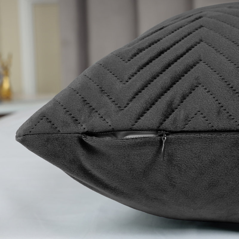 Embossed Quilted Pattern Velvet Cushion Cover (Set of 4), Black
