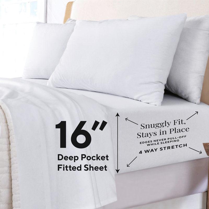 Ensemble de draps en jersey respirant 100% coton jersey | Toutes saisons, blanc, Double, Blanc