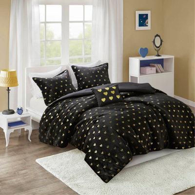 Ensemble d'édredon en peluche à imprimé métallique 3 pièces avec coussin décoratif