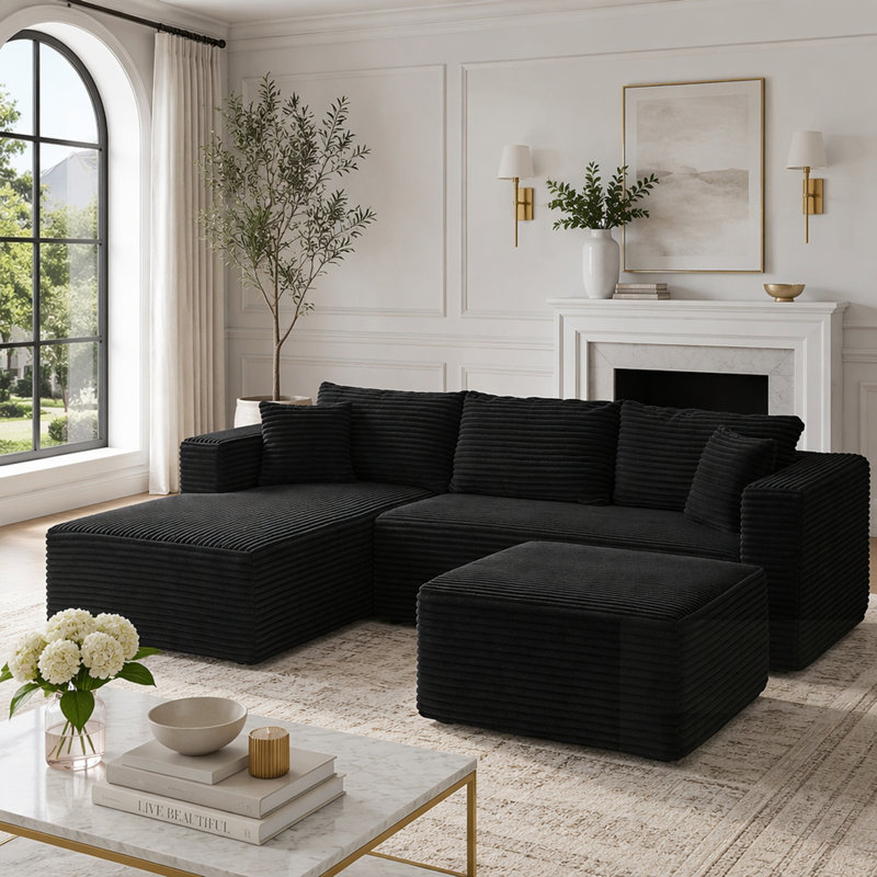 Canapé modulaire en L avec conception modulaire, confort en nuage et rangement pratique pour les salons modernes, Black