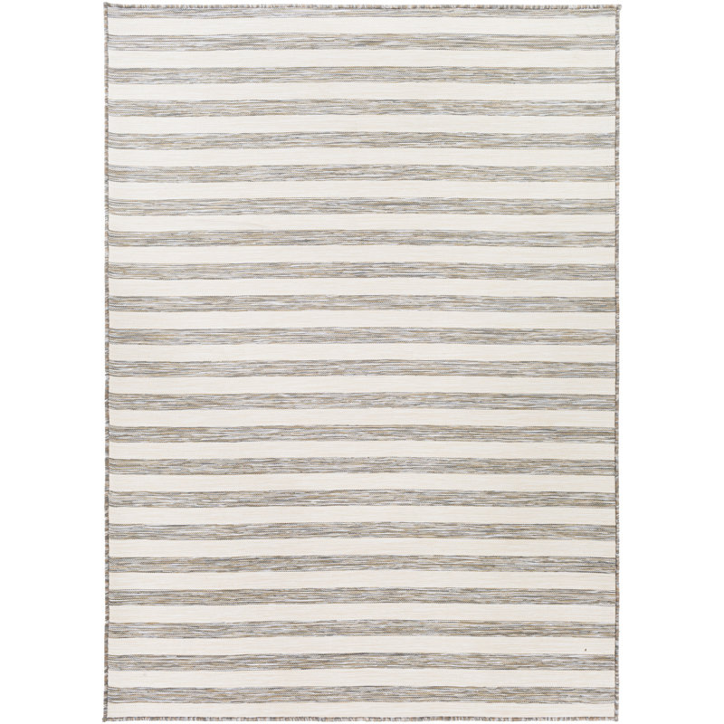 Brown Modern Outdoor Rug, Striped Stain Resistant Easy to Clean Rug For Patio, Balcony, Decks & Garden