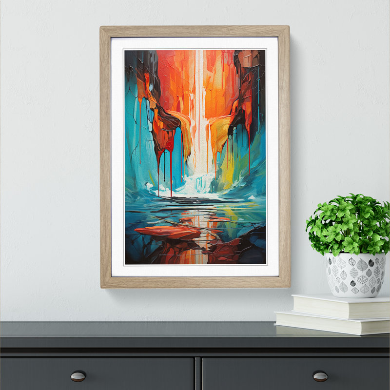 XYZ-FRM-V1223-6419 Waterfall Abstract - Single Picture Frame Print on Wood, 34cm H x 25cm W x 2cm D, Oak 