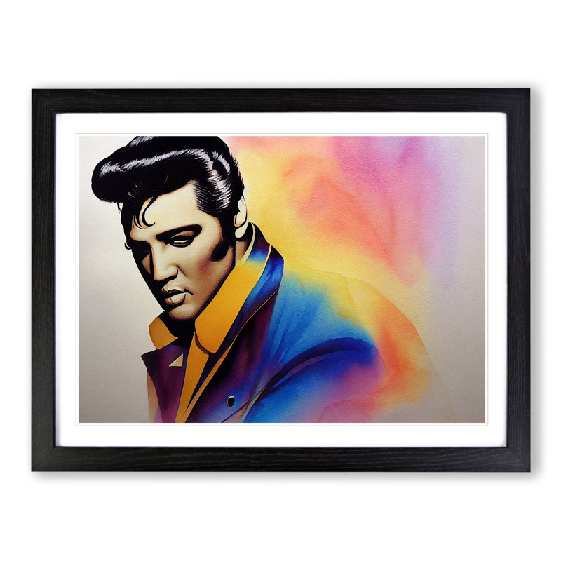 Watercolour Elvis Presley - Single Picture Frame Print, Black Framed, 46cm H x 64cm W x 2cm D