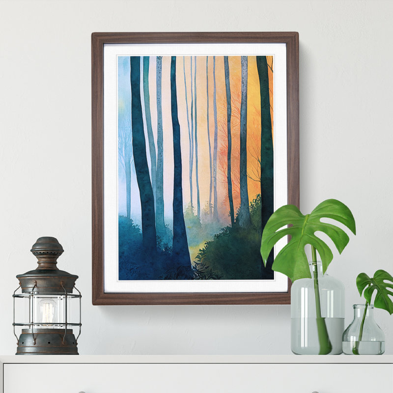 A Watercolour Forest No.3 - Single Picture Frame Painting, 64cm H x 46cm W x 2cm D, Walnut