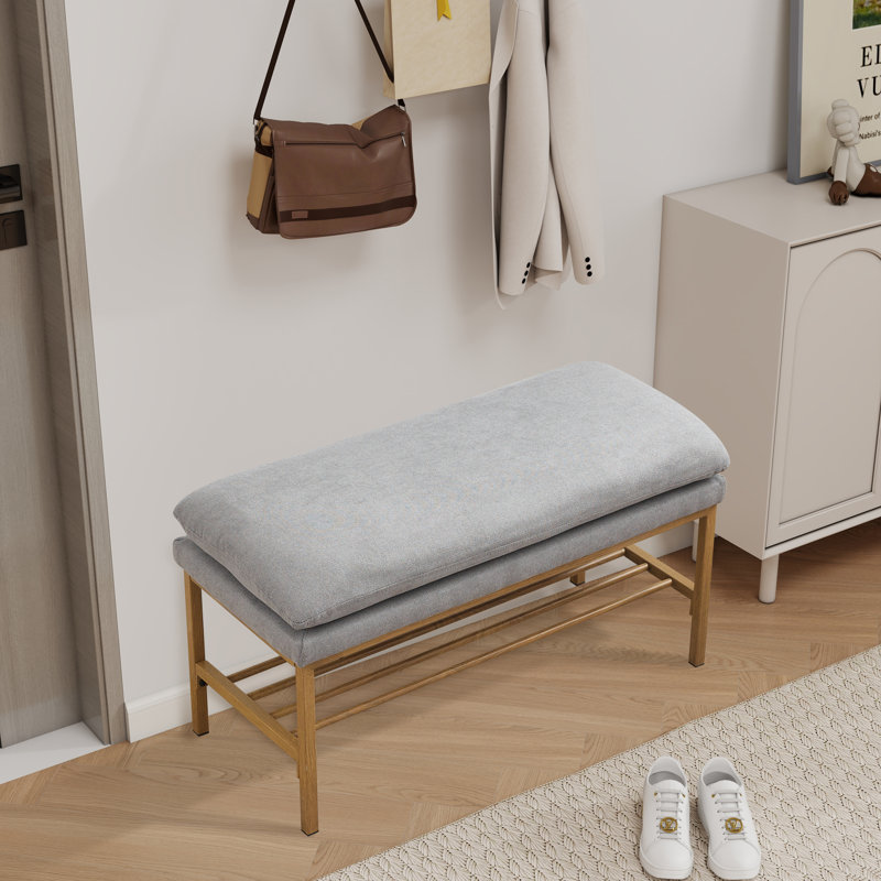 Banc de hall d'entrée rembourré, banc à chaussures de rangement avec tablette et pieds en métal, Gris