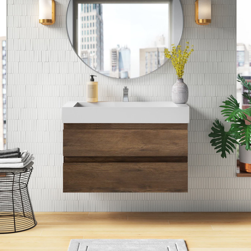 Babajide 35.5'' Single Bathroom Vanity with Acrylic Top, Rosewood