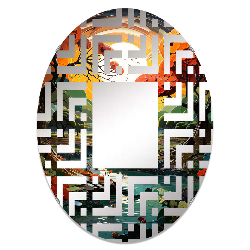 Vibrant Oasis Baobab Tree - Miroir décoratif labyrinthe | Ovale, 35,4 po x 23,6 po