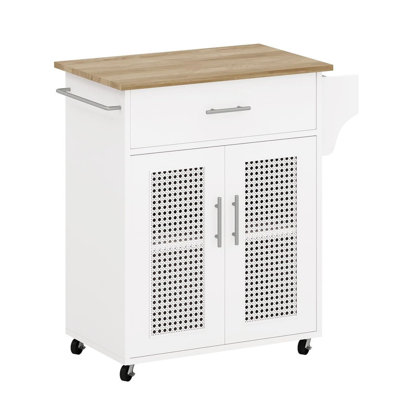 Rolling Kitchen Island on Wheels with Wood Countertop, Kitchen Cart with Storage Cabinet, Spice Rack -  Latitude RunÂ®, F04BDEA02DE240678E22686AEA2E6F63