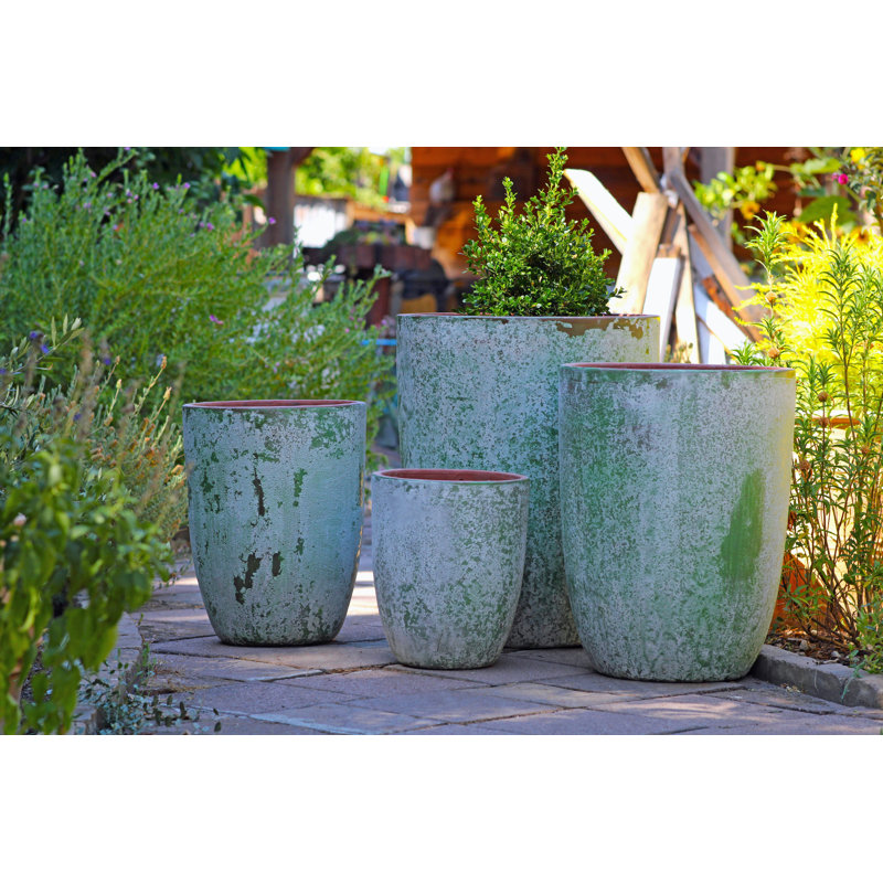 Ensemble de 4 pots à fleurs en cône Milano PLANTatorEM Poterie, Vert égéen
