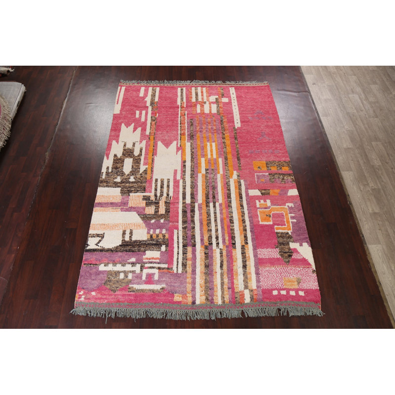 Tapis marocain abstrait en laine noué à la main 8 x 11