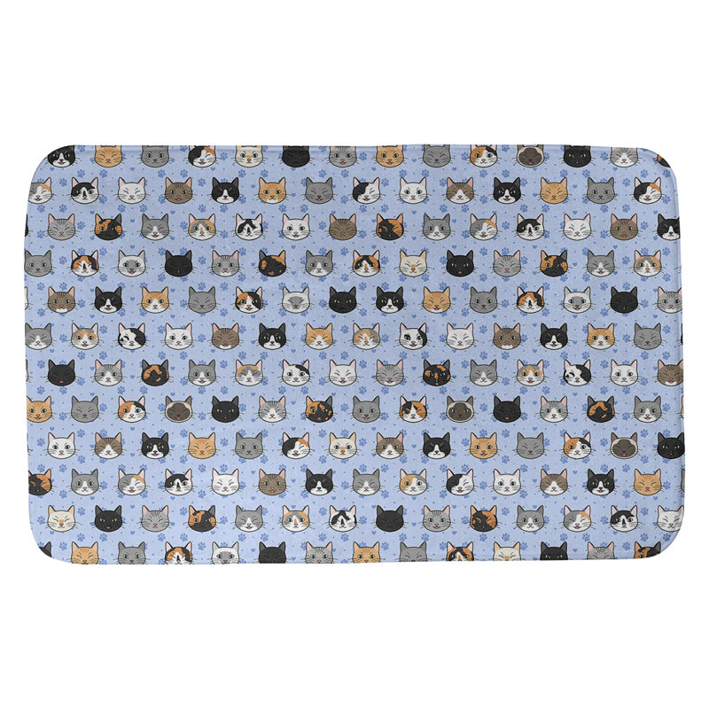 Tapis pour salle de bain chat Kitterman, l 21 po x L 34 po, Bleu / Noir
