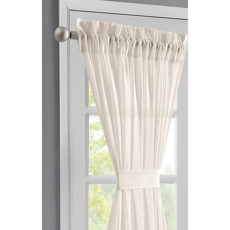 30 x 72 Inch 2 Sheer White French Door Curtains with 2 Tie-Backs , 30" W x 72" L, White