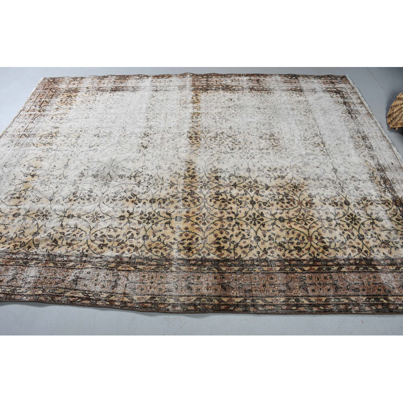 Grand tapis turc rétro à motif beige pour la maison et le bureau