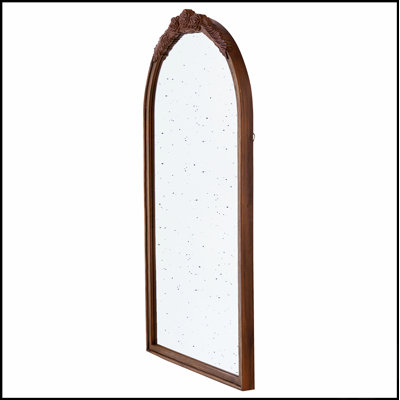 Hand Carved Rose Antique Mirror Frame, Wood Arch Wall Decor For Elegant Home Interiors