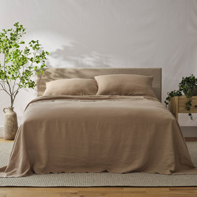 Ensemble de draps 100 % lin français - Grand lit - Fauve