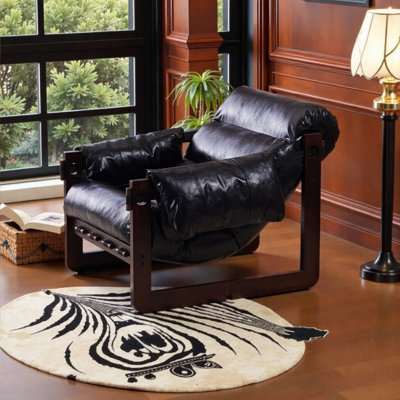 Fauteuil rétro en cuir ciré à l'huile - Confort de type nuage avec mortaise et menuiserie Tenon