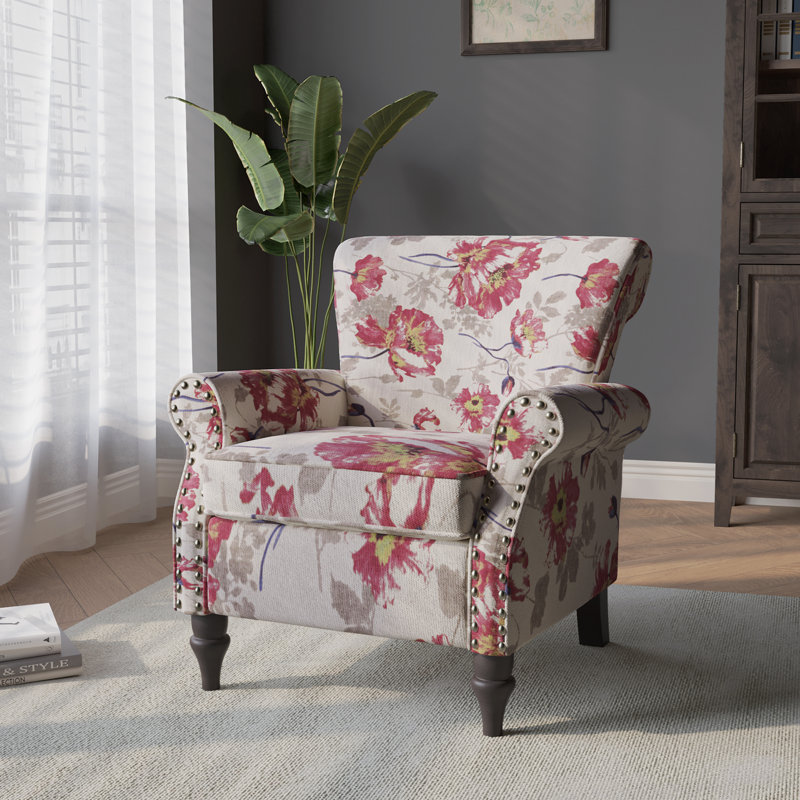 Arian 76 Cm Wide Cotton Armchair, White Floral Polyester Blend