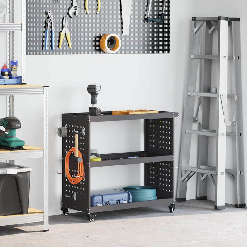 Tool Trolley With Shelf 75 X 35 X 73 Cm Cold-Rolded Steel, Black