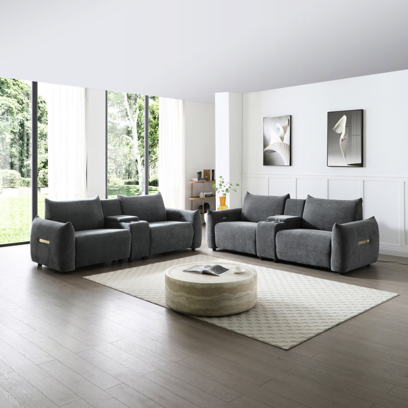 5 fauteuils inclinables gris foncé en lin, porto et porte-gobelet