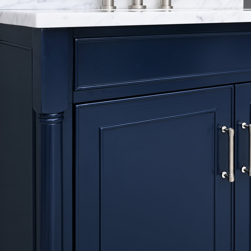 Navy Blue Single Bathroom Vanity with Carrara Marble Top
