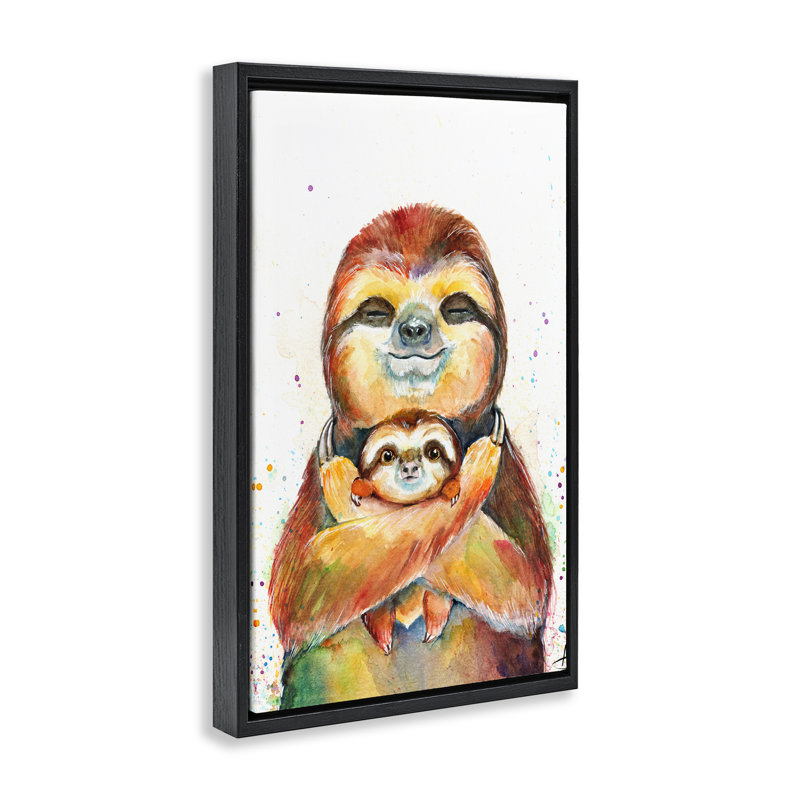 Cadre flottant Exotic Xenarthra Sloths, design par Marc Allante, Cadre flottant noir de jais, H 25 po x l 17 po