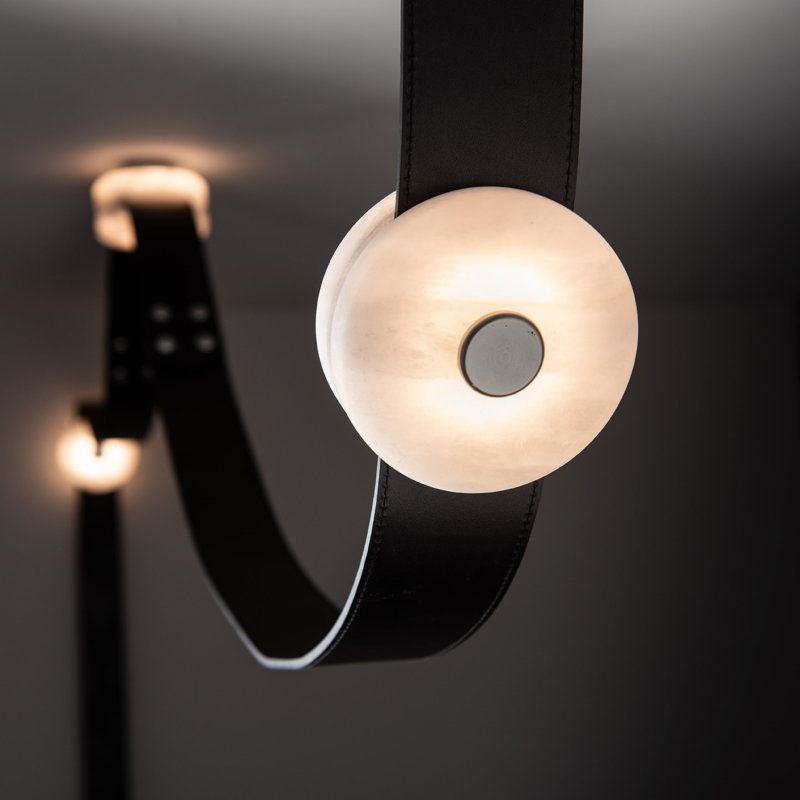 SNAPS Small LED Pendant - Leather, Sterling, Chestnut Leather