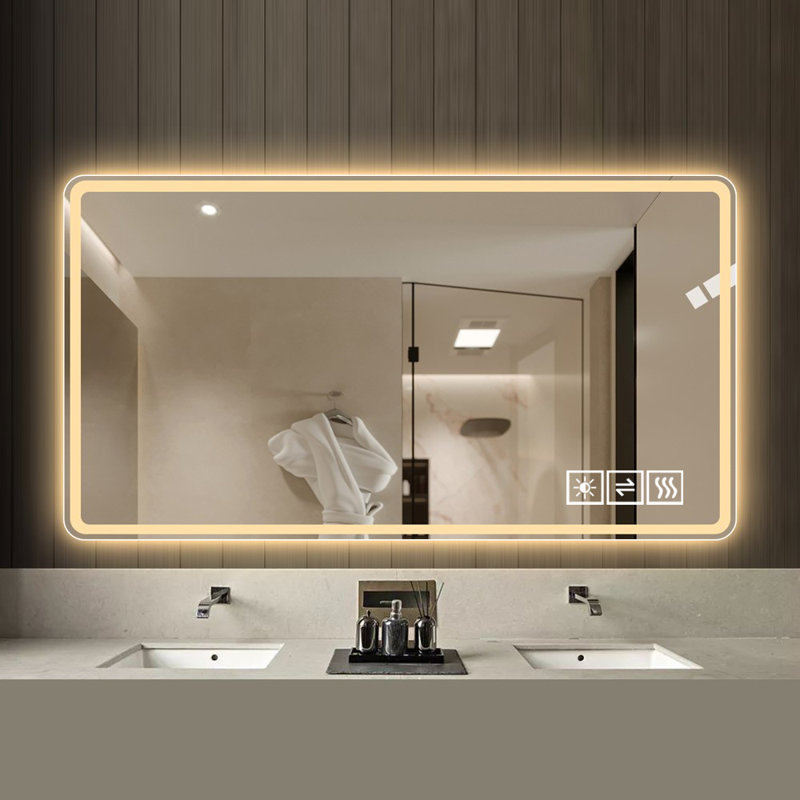 Bathroom Mirror With LED Lights, Anti-Fog, Lighted Vanity, 3 Color Dimmable, Wall Mounted | Gift Idea, Clear, 55.12" x 14.96"
