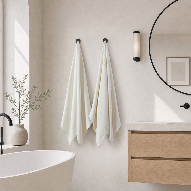 Ensemble de 2 serviettes de bain gaufrées Madison Park Millstreet, Gris, Bath Towel