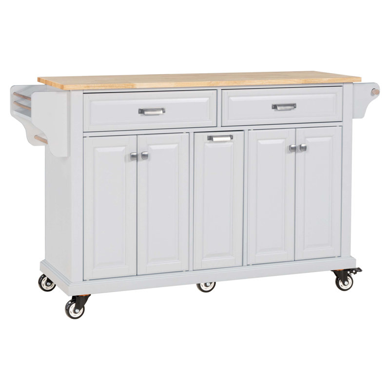 Cavid Solid Wood Top Kitchen Cart, White