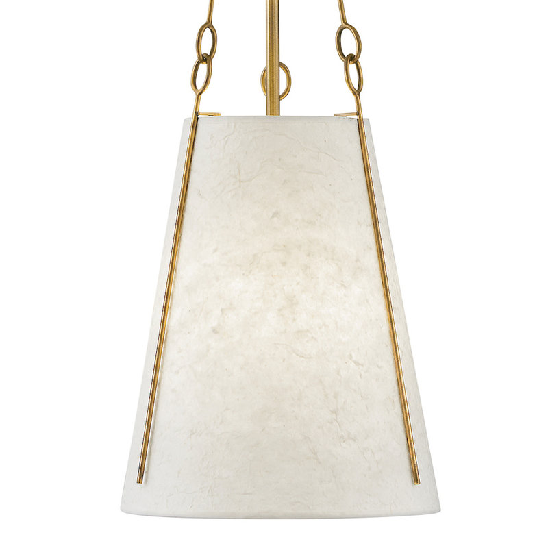 Danvers Single Light Chain-Hung Pendant w/ Handmade Paper Shade, Heritage Brass