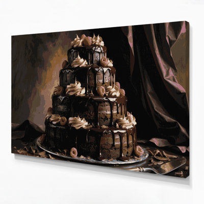 Desserts, gâteau au chocolat, art mural sur toile grise