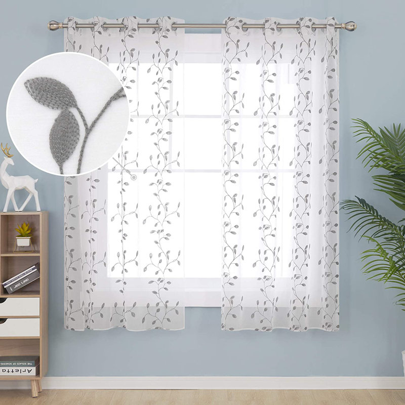 Paddock Sheer Curtains / Drapes Pair, Grey, Width 140 x Drop 183cm
