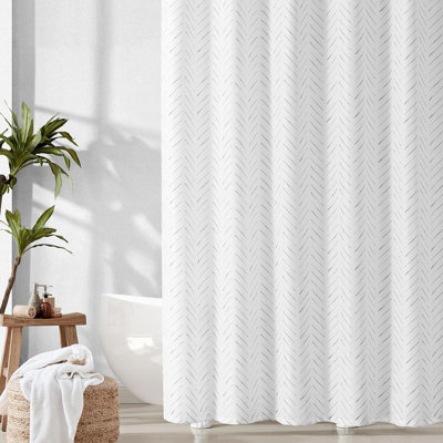 Baun Chevron Shower Curtain with Hooks Included