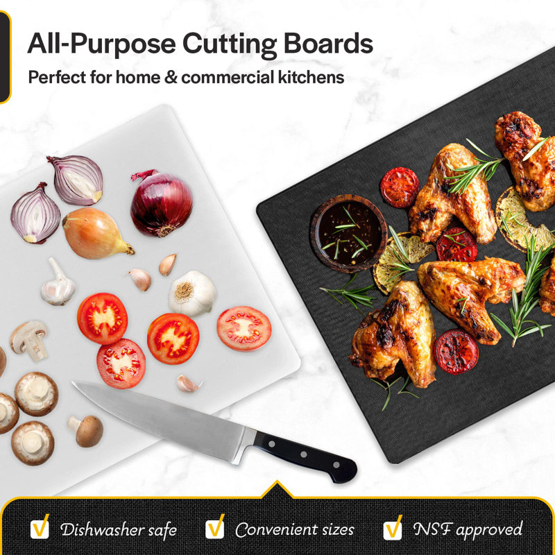 Cutting Boards For Kitchen - 20 X 15 X .5" Black Colour Coded Plastic Cutting Board With Non Slip Surface - Dishwasher Safe Chopping Board