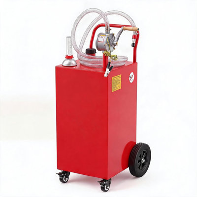 30 Gallon Portable Fuel Caddy with Transfer Pump and Wheels – Stainless Steel Fuel Storage Tank, 2-Way Rotary Hand Pump, 9.8 ft Hose, Anti-Static Grounding for Garage, Worksite & Outdoor