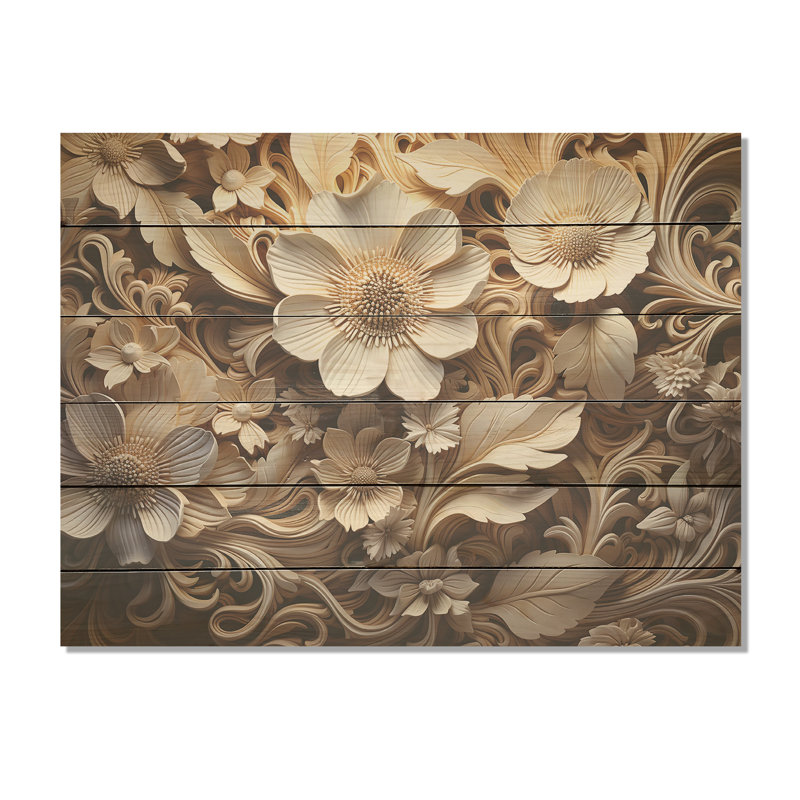 Motifs floraux organiques florissants - Art sur bois de pin naturel, H 10 po x l 20 po