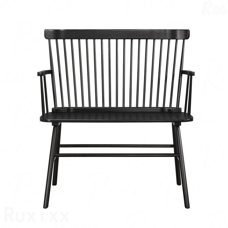 1-Piece Casual Farmhouse Bench - Black Finish Wooden Frame, Spindle Back, Vintage Design, Black