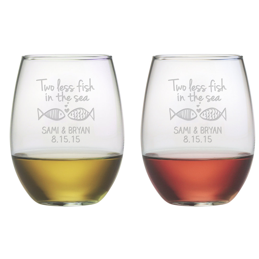 Daasia Two Less Fish 21 oz. Stemless Wine Glass (Set of 2) Trinx