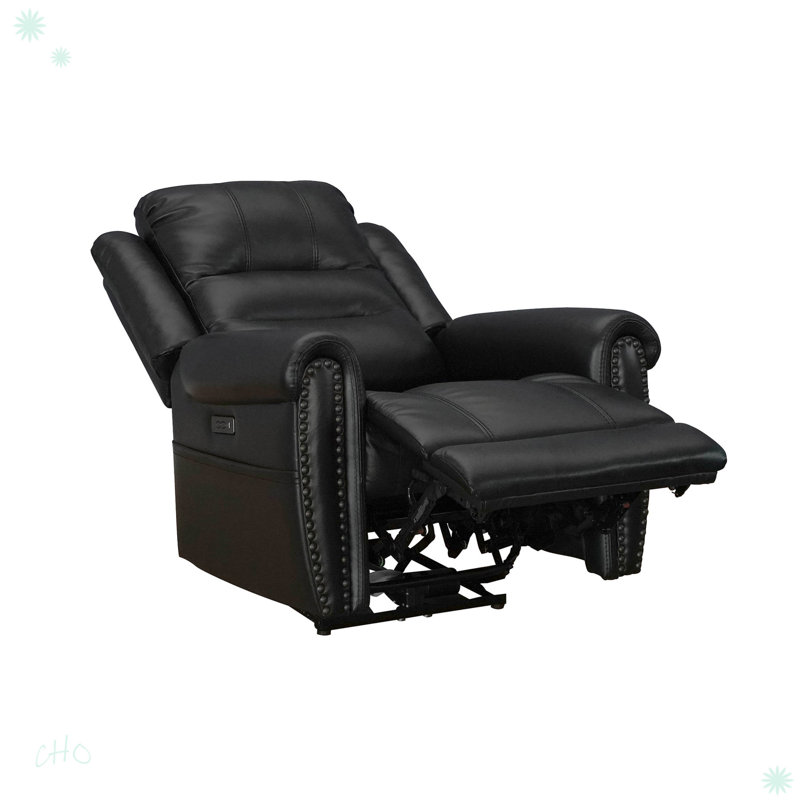 Leather With Nailhead Double Power Recliner