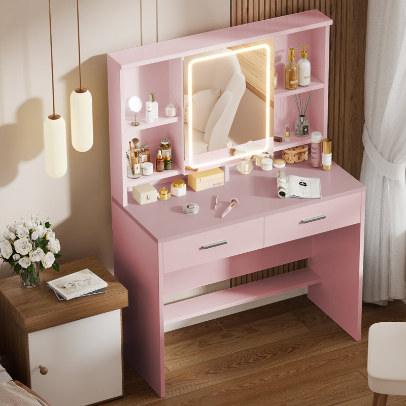 Dressing Table with Mirror, Pink