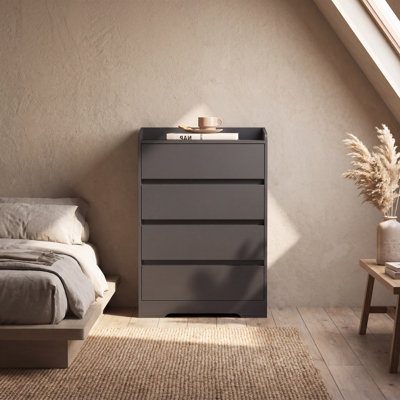 4-Drawer Vertical Storage Chest, Minimalist Black Bedroom Cabinet